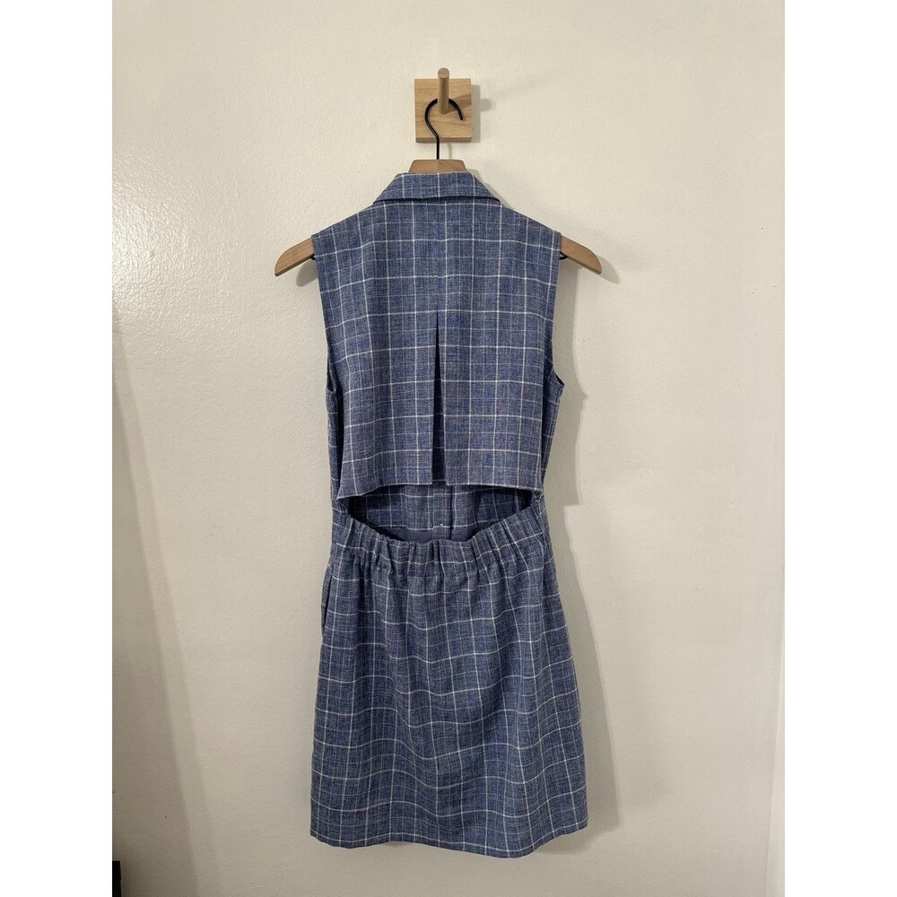 FRNCH Paris Sleeveless Windowpane Button Front Open Back Small Collared - Picture 5 of 6